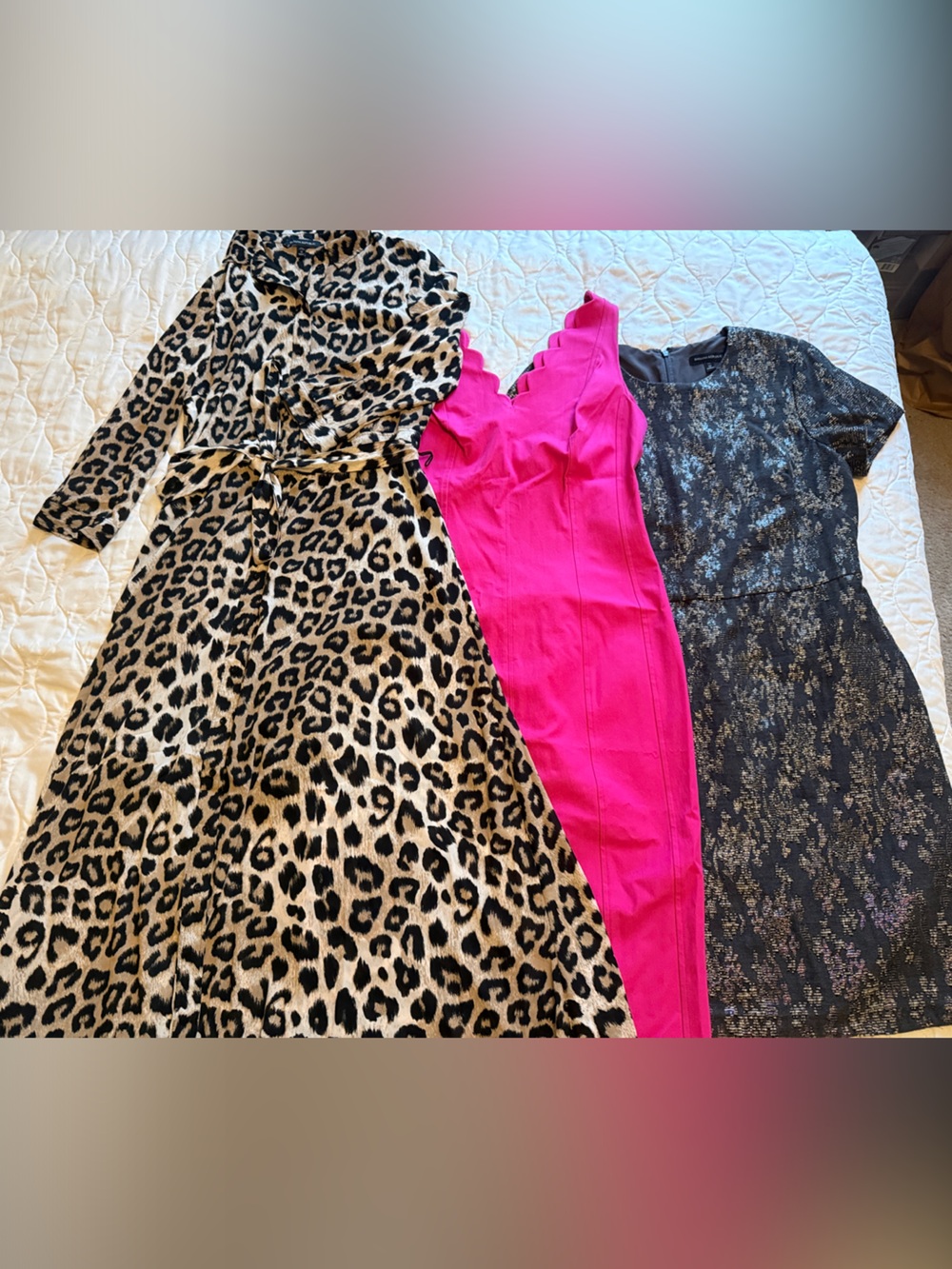 3 Banana Republic Dresses Size 12 Tall (leopard, pink, and grey shimmer)